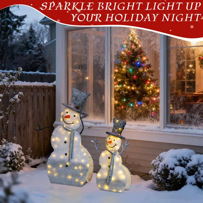 Set Of 2 Lighted Snowman With Top Hat Christmas Decorations, Pre-lit 2D Holiday Decor With 80 Warm White LED Lights - view 2