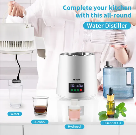 VEVOR 1.1Gal Water Distiller, 0.3Gal H, 750W Distilled Water Maker Machine 0-99H Timing Set Temp Display