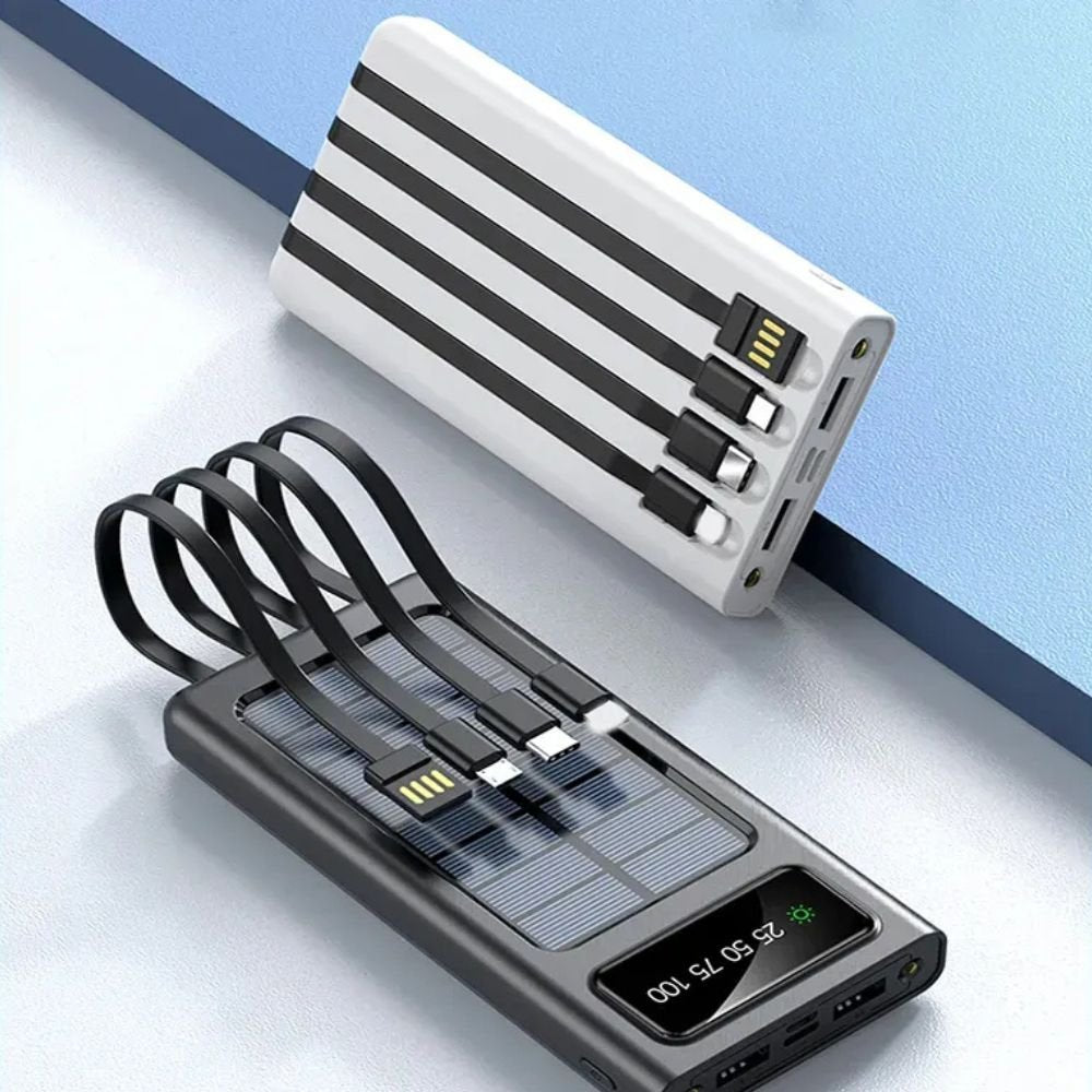 Power bank solar con cables integrados
