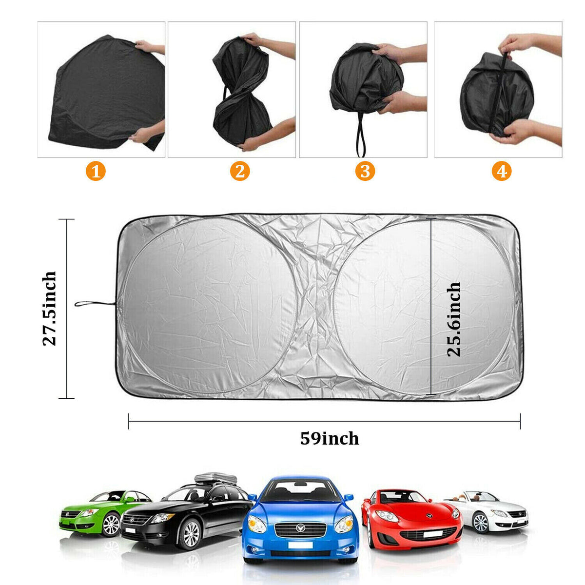 Foldable Car Windshield Visor Sun Protector Cover Front Rear Sun Block Window Sun Shade Auto Sunshade With Suction Cup - view 2