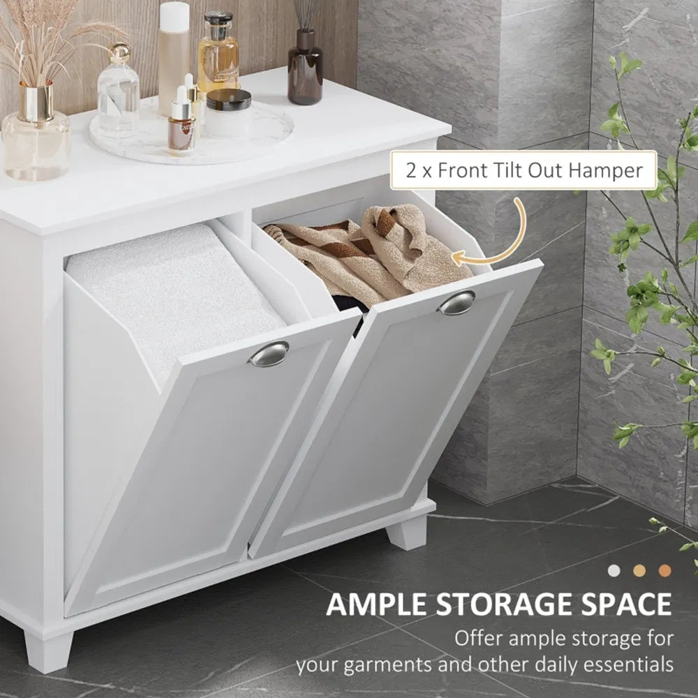 Tilt-Out Laundry Sorter Cabinet, Bathroom Storage Organizer white-AS - view 6