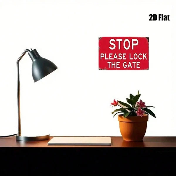1pc 2D Flat Metal Sign Please Lock The Door, 8x12 Inch Red Warning Sign - view 3