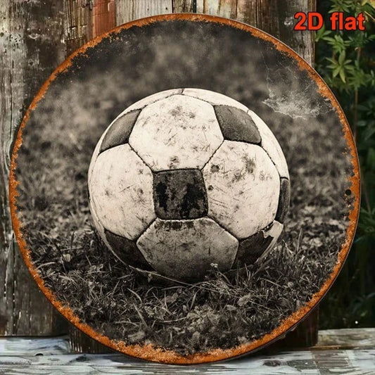 1pc 8x8in Vintage Football Round Sign, "Flat Soccer Match" Plaque, Tin Decor For Bar Game Room Sports Bar - view 2