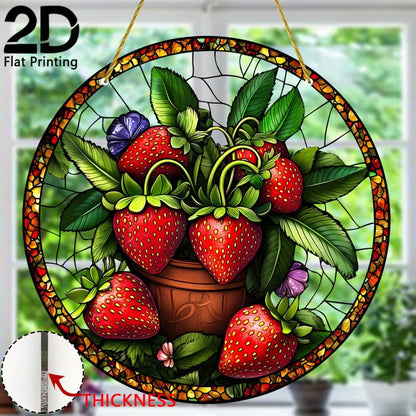 Acrylic Strawberry Hanging Decor Colorful Window Wall Art Garden Ornament Unique Gift for Nature Lovers