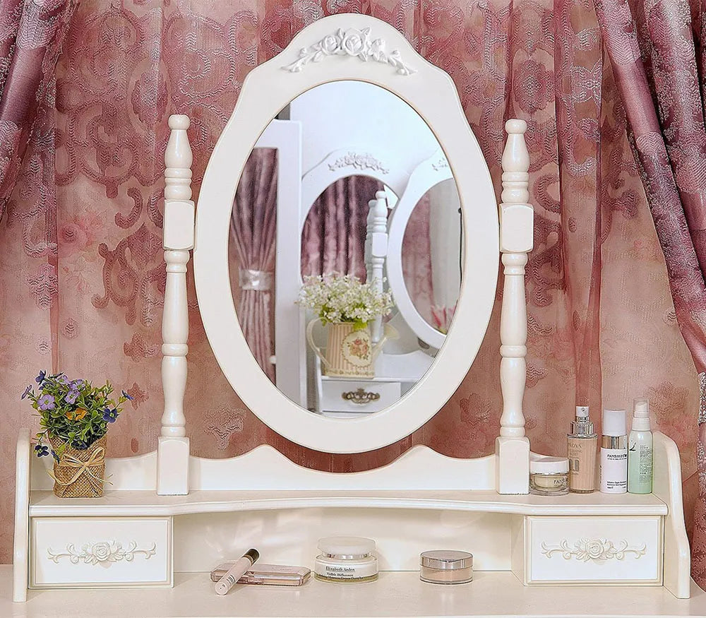 Modern Concise 4-Drawer 360-Degree Rotation Removable Mirror Dresser White =32759839 - view 2