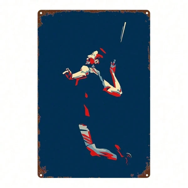 1pc Vintage Badminton Player Metal Sign, 8x12 Inch 2D Flat Silhouette Wall Decor