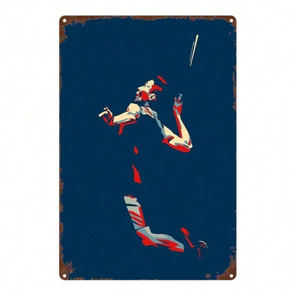 1pc Vintage Badminton Player Metal Sign, 8x12 Inch 2D Flat Silhouette Wall Decor