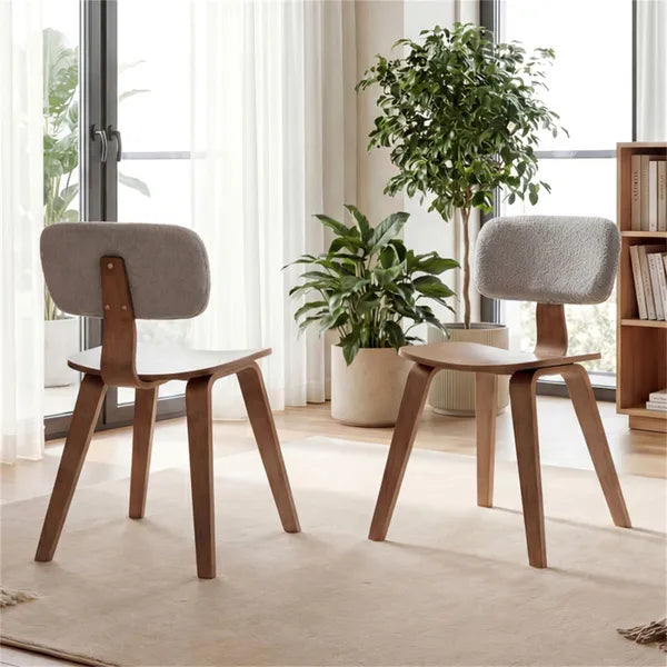 Set Of 2 Dining Chair Set (Grey&Walnut), Teddy Velvet Upholstery & Plush Padded Design - view 2