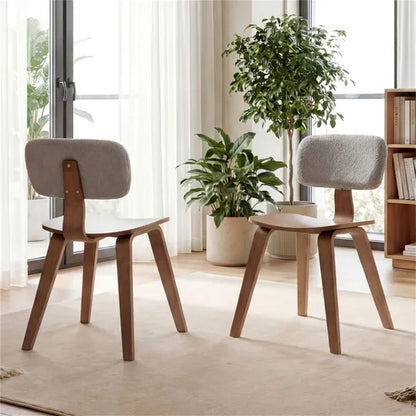 Set Of 2 Dining Chair Set (Grey&Walnut), Teddy Velvet Upholstery & Plush Padded Design - view 2