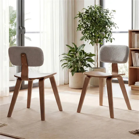 Set Of 2 Dining Chair Set (Grey&Walnut), Teddy Velvet Upholstery & Plush Padded Design - view 2