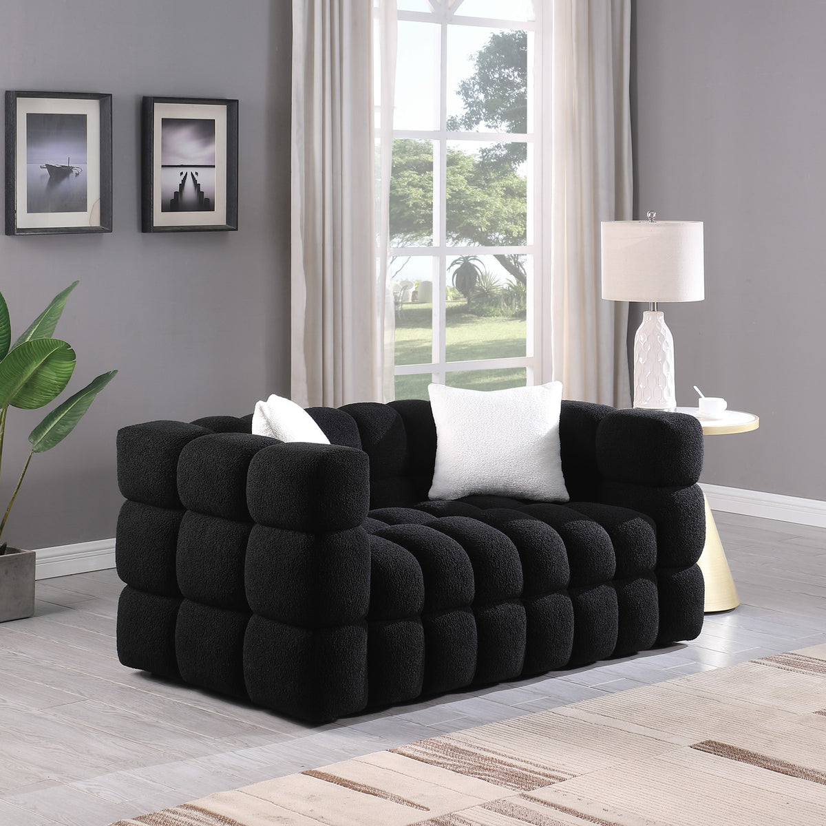 62.2length,35.83inch Deepth,human Body Structure For USA People, Marshmallow Sofa,boucle Sofa,BLACK Color, 2 Seater - view 9