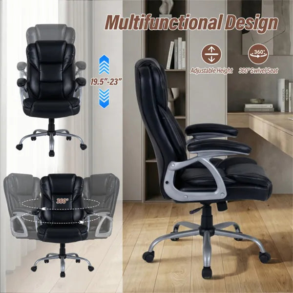 Ergonomic Executive Office Chair With Contoured Backrest, Adjustable Height & Recline For Home Office-Black - view 2