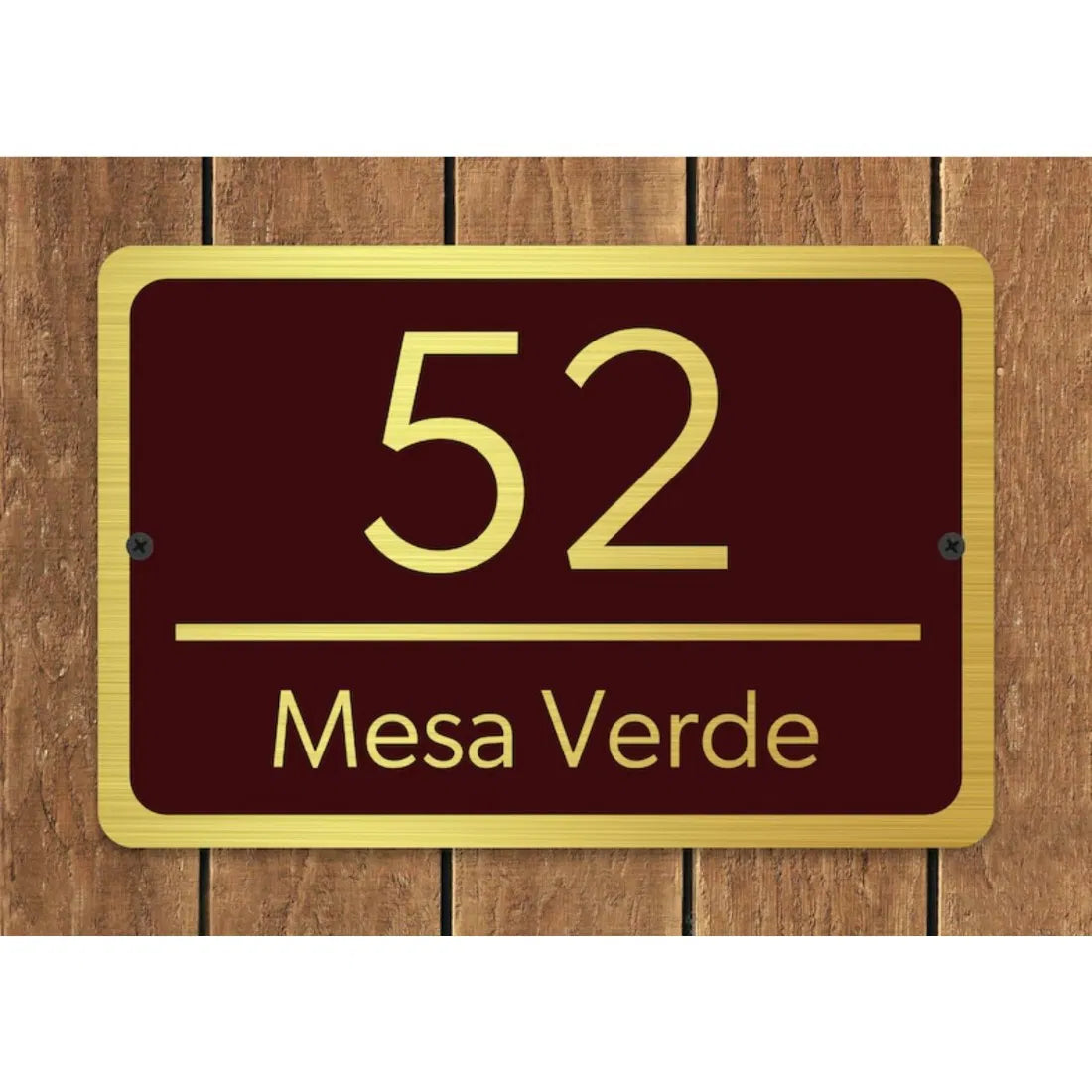Custom Home Address Plaque Metal Brushed Gold Design Text House Number Sign - view 2