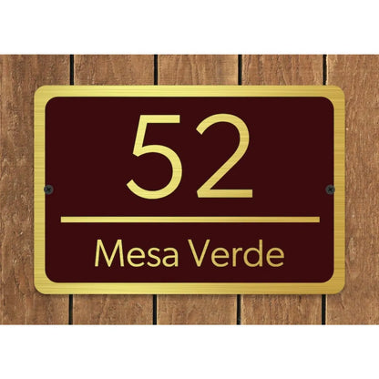 Custom Home Address Plaque Metal Brushed Gold Design Text House Number Sign - view 2