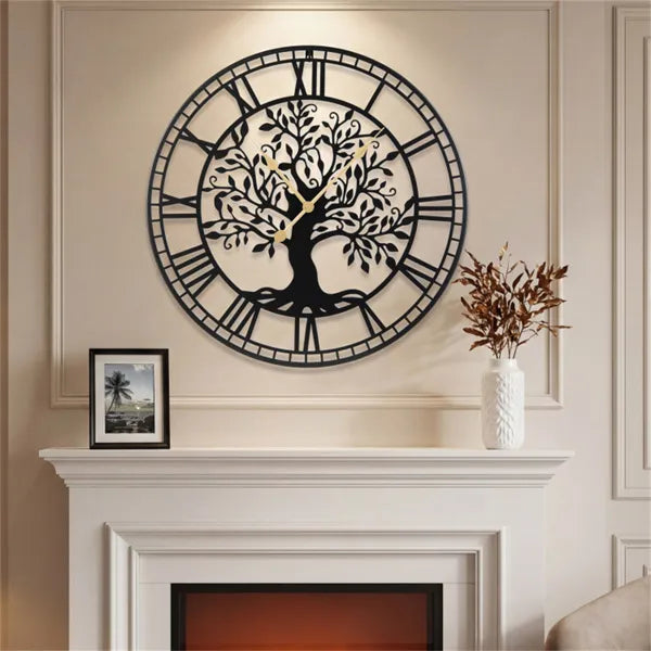 Black Tree Of Life Decorative Wall Clock, 27' Non-Ticking Quartz Movement Easy To Read - view 2