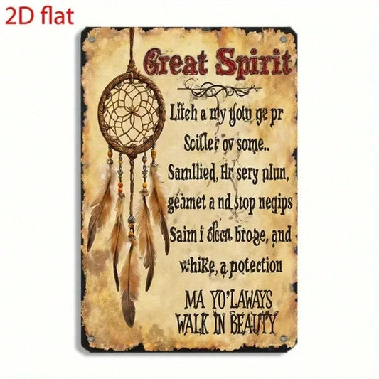 Retro Dream Catcher Wall Decor, 2D Flat Metal Art Plaque With Inspirational Poem, Spiritual Rustic Home Decoration