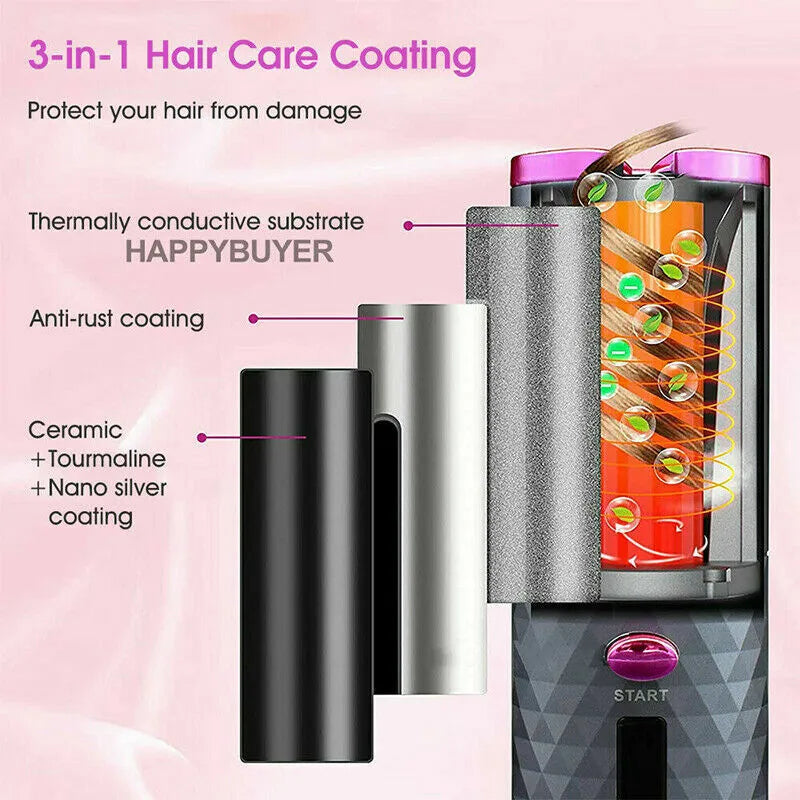Hair Curler LCD Cordless Auto Rotating Waver Curling Iron Ceramic Wireless USA - view 6