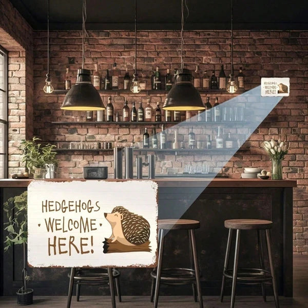 Hedgehog Welcome Sign, Animal Yard Decor, Weather Resistant Distressed Finish, Distressed Finish