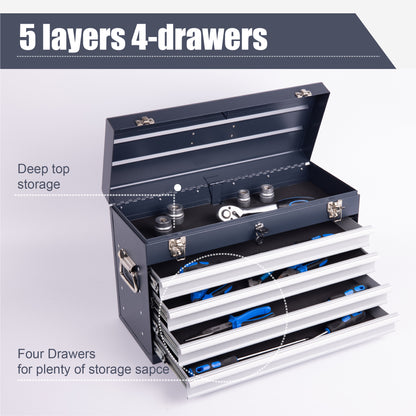 Heavy Duty Metal Tool Box, 21-inch, Portable Metal Tool Box With 4 Drawers, Small Tool Chest With EVA Liners - view 6