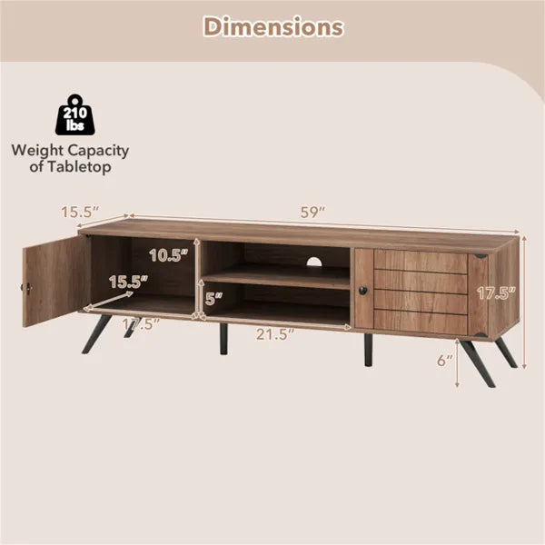 Oak Mid-Century Modern TV Stand For 65-Inch TVs, 210 Lbs Capacity Media Console With Storage Cabinets & Cable Management - view 5