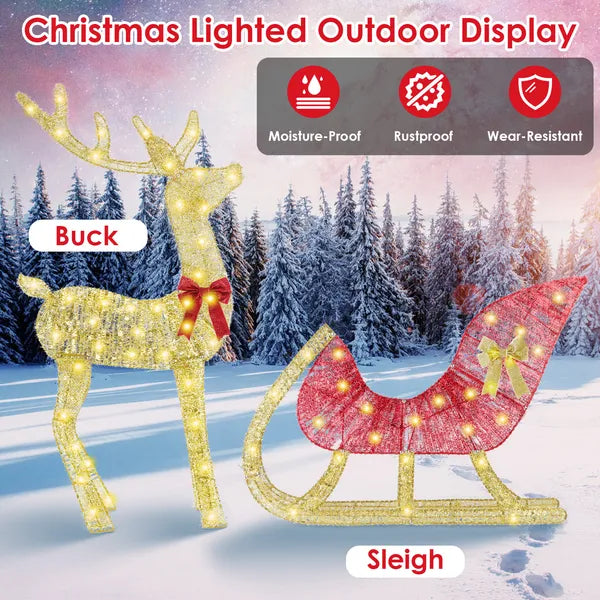 Lighted Christmas Reindeer & Sleigh Indoor Outdoor Christmas Decoration Christmas Lighted Display With 8 Lighting Modes - view 3