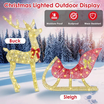 Lighted Christmas Reindeer & Sleigh Indoor Outdoor Christmas Decoration Christmas Lighted Display With 8 Lighting Modes - view 3