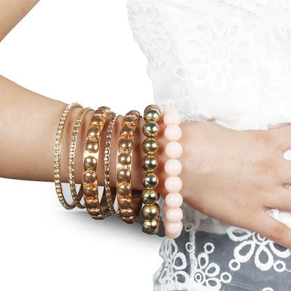 7-Piece Retro Burnished Gold Inlaid Rhinestones Bangle Bracelet Set - view 3