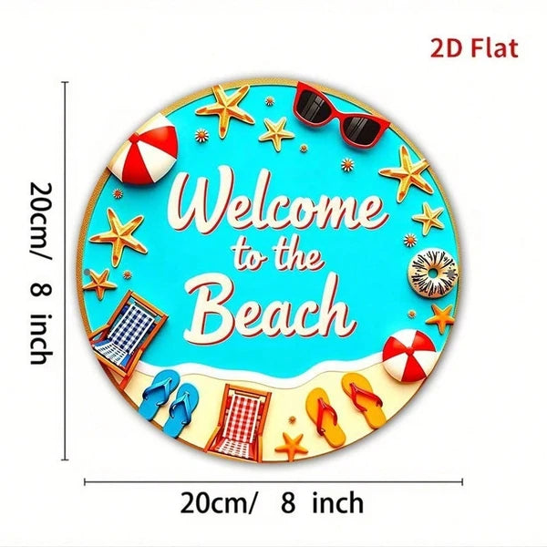 Welcome To The Beach Metal Sign 8x8 Inch Vintage Seaside Vacation Decor, Coastal Summer Wall Art Plaque - view 3