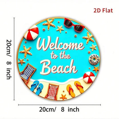 Welcome To The Beach Metal Sign 8x8 Inch Vintage Seaside Vacation Decor, Coastal Summer Wall Art Plaque - view 3