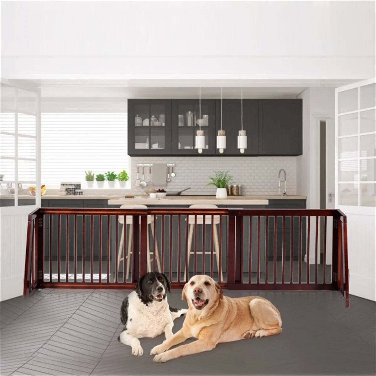 Wooden Pet Gate 3 Panels,Freestanding Length Adjustable - view 6