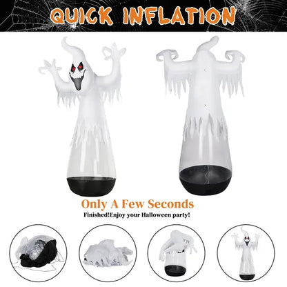 12ft Inflatable Halloween Decor Half-Body Clear PVC White Ghost With 2 LED Lights & 1 Stage Light, Black & White - view 3