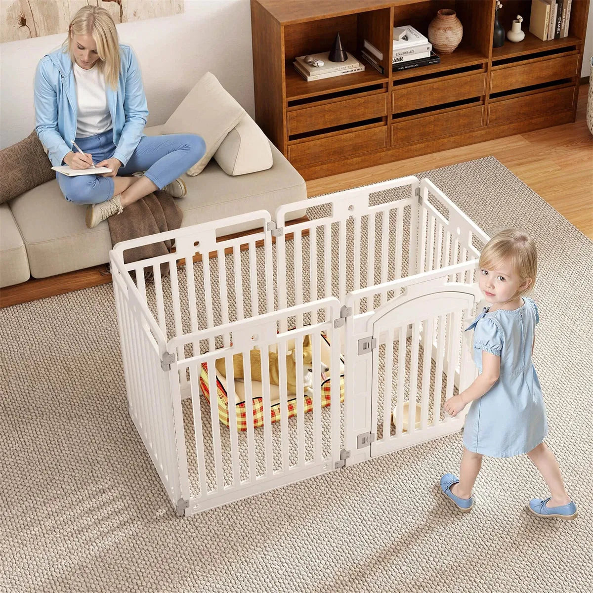 6-Panel HDPE Dog Playpen - Convertible Design (Playpen/Fence), Lockable Door, Suction Cups + Ground Stakes - view 3