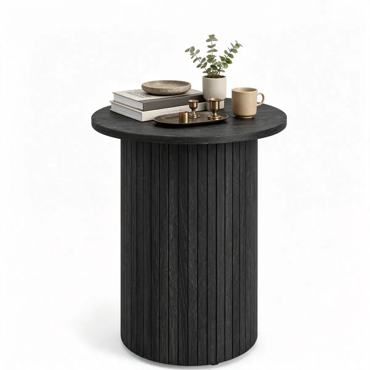 Minimalist Round Pedestal Side Table, Space-Saving Stable Nightstand with Rounded Edges & Anti-Slip Pads - view 6