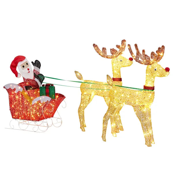 Lighted Reindeer Pulling Sleigh Christmas Decorations, Pre-lit Holiday Decor With270Warm White LEDfor Xmas Outdoor