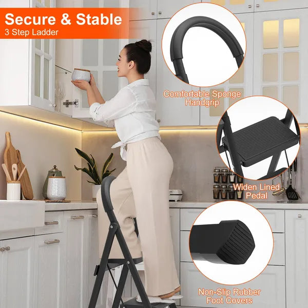 3-Step Folding Ladder, 330lbs Load Capacity, Lightweight 6.94lbs With 1.57in Folding Width - view 5