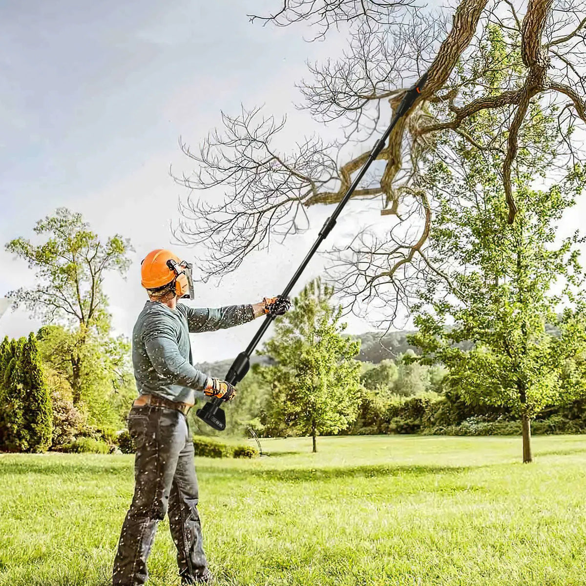 6in Cordless Pole Saw 7.4FT Maximum Extendable Length 35FT S Speed Electric Pole Chainsaw 2Pcs 3.0Ah Batteries - view 7