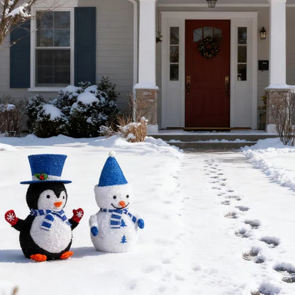 Set Of 2 Lighted Plush Penguin And Snowman Christmas Decorations, Pre-lit Pull Up Holiday Decor With 100 Warm White LED - view 7