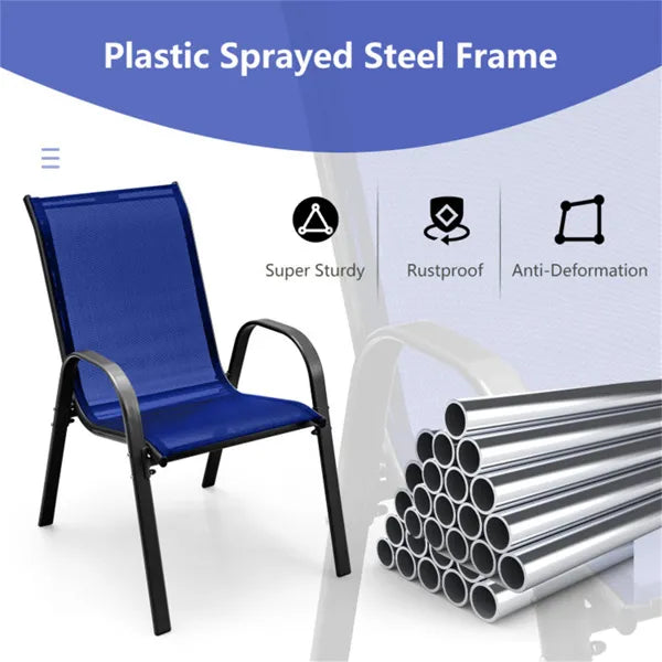 Navy 2 Pack Stackable Patio Dining Chairs, Ergonomic Steel Frame Breathable Fabric Outdoor Chairs 330 LBS Capacity - view 5