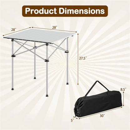 Silver 28" Foldable Camping Table With Aluminum Top, 150 Lbs Capacity Portable Picnic Table With Carry Bag - view 5