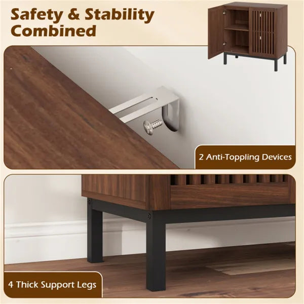32" Buffet Sideboard Cabinet With 2 Doors, Farmhouse Storage Cabinet (Walnut + Black) With Adjustable Shelf - view 2