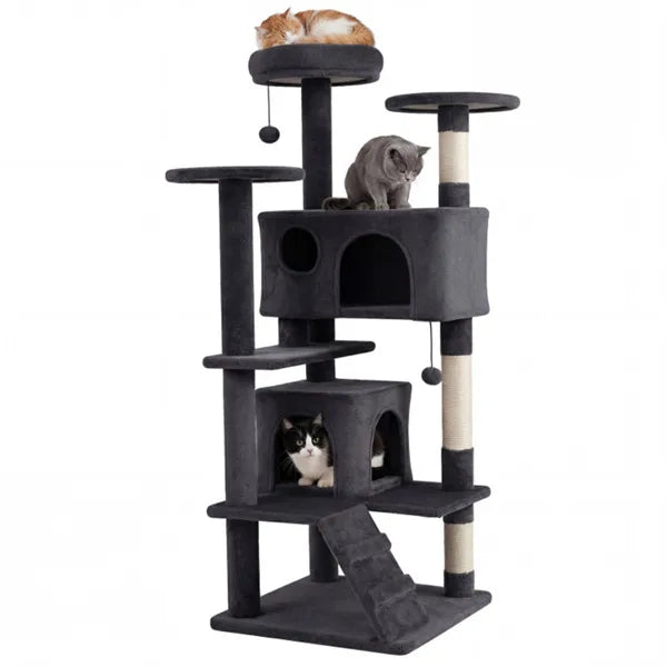 52" Tall Cat Tree Tower With Perches & Condos, Multi-Cat Playground With Scratching Posts (Dark Gray) - view 3