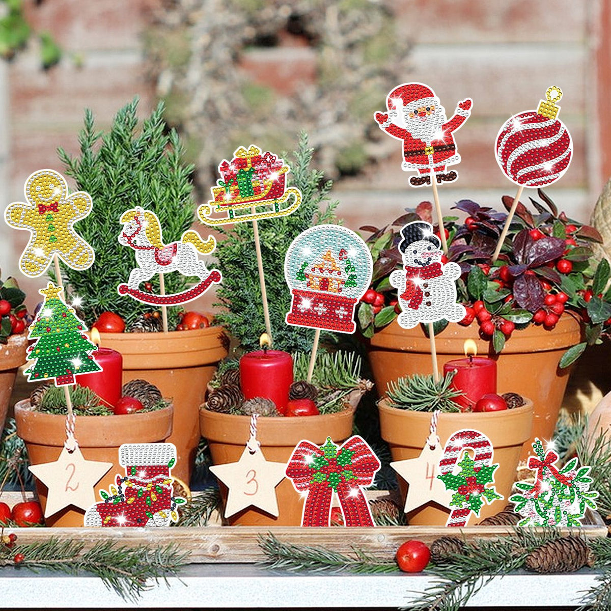 12Pcs Christmas Rhinestones Painting Kits Santa Claus Snowman Gingerbread Man Christmas Stockings Bows Design - view 10