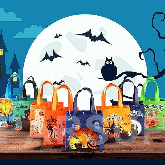 8PCS Halloween Trick or Treat Bags, Non-Woven Gift Tote Bags with Handles for Gifts Wrapping, Party Supplies - view 2
