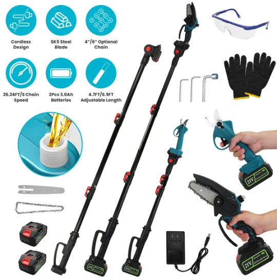 4 In 1 Cordless Pruning Shear And Electric Chainsaw With Max 5.5FT Extension Poles 4' 6' Pole Saw SK5 Blade Brushless - view 3