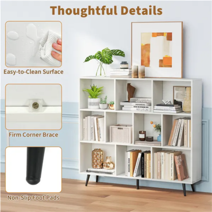 10 Cube Bookcase 3-Tier Modern Storage Organizer With 5 Metal Legs Bookshelves - view 4
