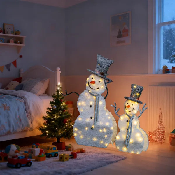 Set Of 2 Lighted Snowman With Top Hat Christmas Decorations, Pre-lit 2D Holiday Decor With 80 Warm White LED Lights - view 7