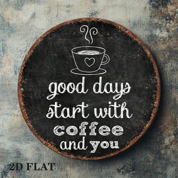 1pc 8x8in Vintage 2D Flat Round Sign, "A Good Day Starts With" Decorative Plaque - view 4
