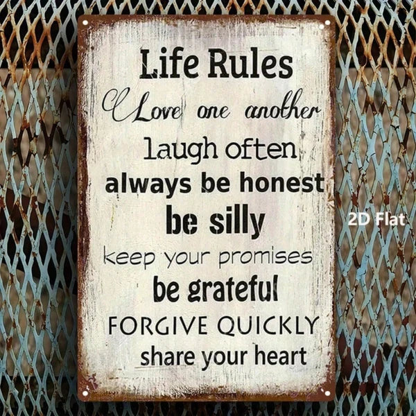 Vintage Inspirational Metal Sign, 2D Flat Rustic Iron Wall Plaque With Love Smile Integrity Gratitude Quote - view 4