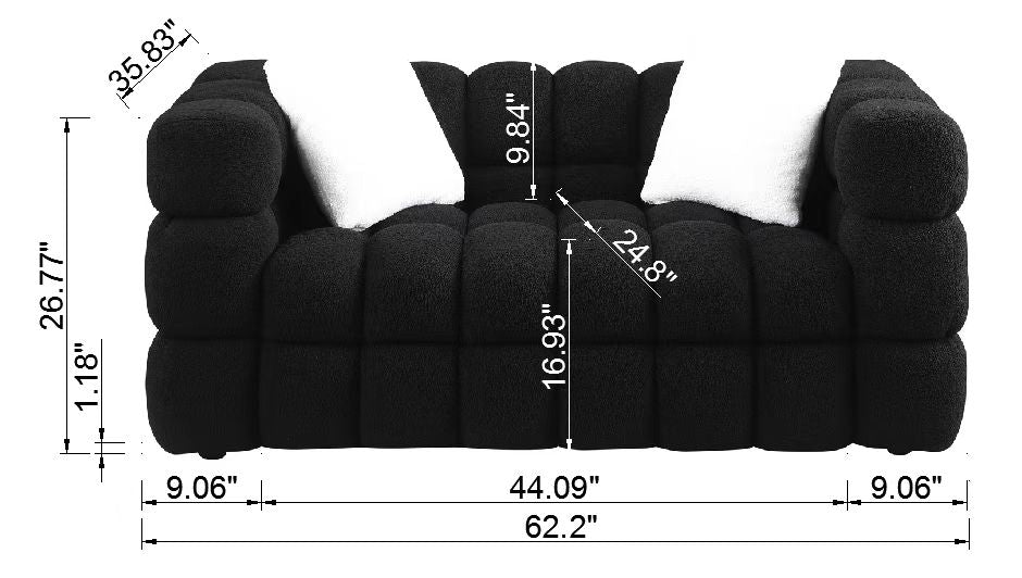 62.2length,35.83inch Deepth,human Body Structure For USA People, Marshmallow Sofa,boucle Sofa,BLACK Color, 2 Seater - view 6