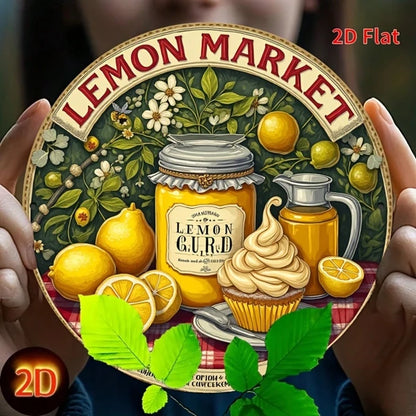 1pc Vintage Lemon Tin Sign 20x20cm, Tin Sign 20x20cm, 20x20cm, Retro Yellow Lemon Cupcake Metal Wall Art - view 4